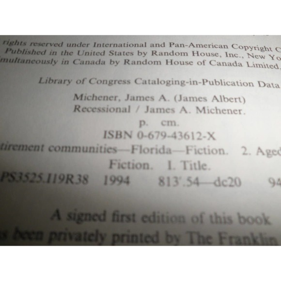 Recessional 1st Trade Edition, James A. Michener, Hardcover – September 27, 1994 - Picture 4 of 4